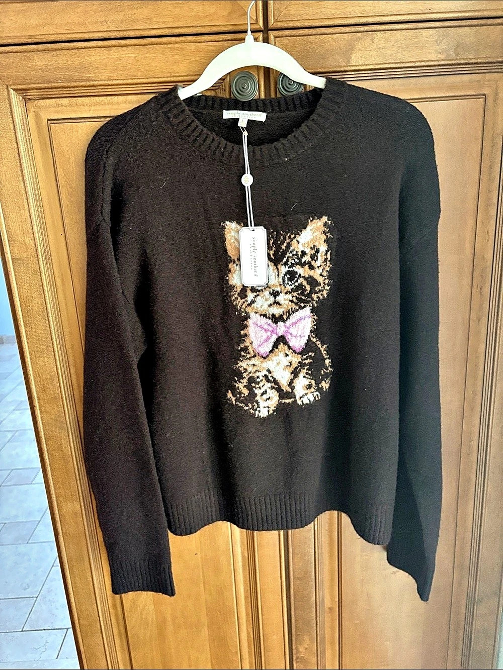 Simply Southern Rascal Cat Crewneck Sweater Cat Graphic Crewneck Black Size